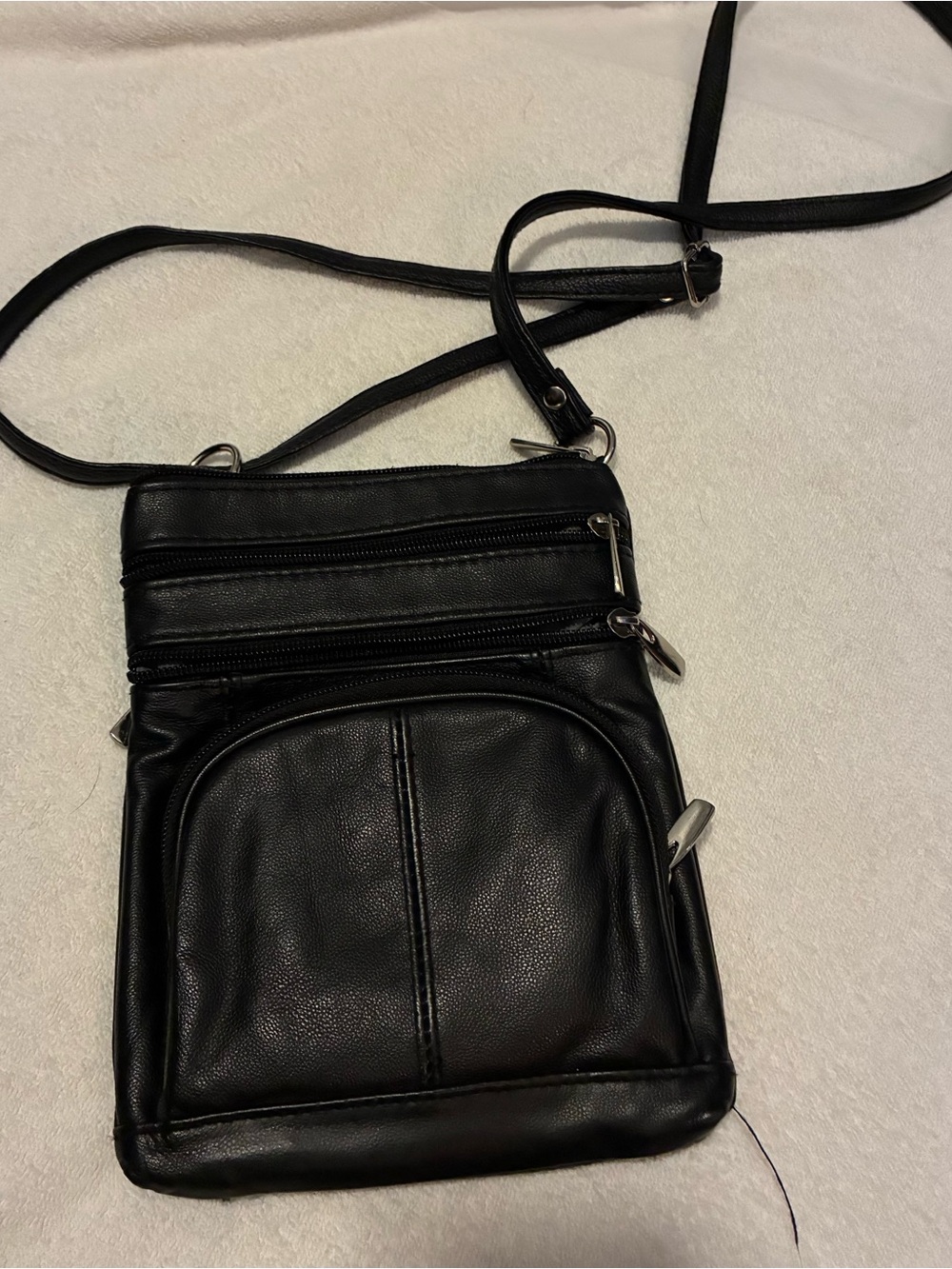 Black Leather Crossbody Bag with Front Pocket